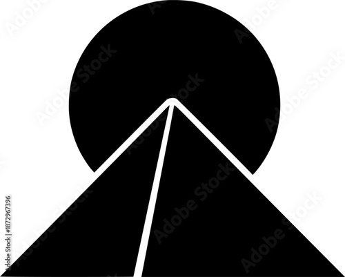 Pyramid and Sun Disk Combined Silhouette Flat Vector Icon
