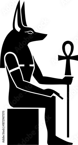 Anubis Jackal God Seated Silhouette Flat Vector Icon
