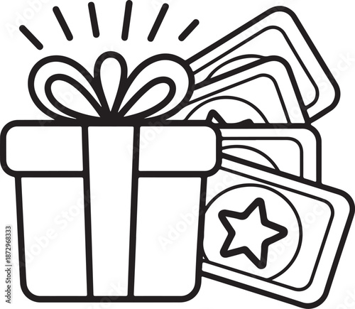 Gift cards icon, representing prepaid shopping and rewards. Symbolizes digital vouchers, promotional discounts, and customer incentives, ideal for e-commerce, retail, and loyalty .
