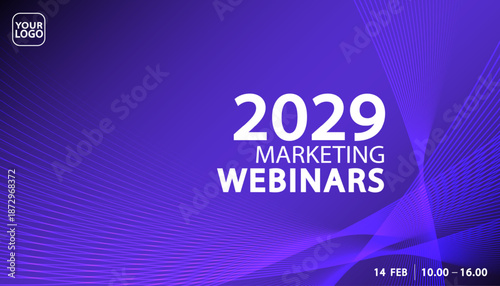 Purple neon technology background. Modern webinar banner template, website header, social media cover and business presentation layout vector illustration.