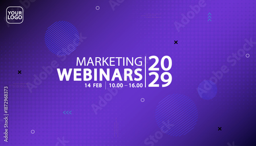 Corporate webinar banner concept. Business conference invitation template with purple geometric background and text placeholder for online marketing seminar and digital workshop event.