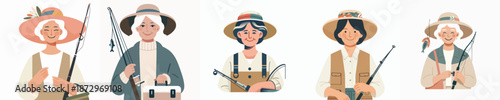 Vector Illustration of a Elderly Woman Holding Fishing Equipment
