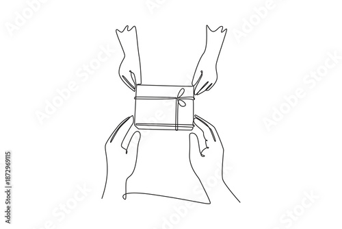 Beautiful box with a gift. Friends Giving concept. Single line draw design. Vector graphic illustration