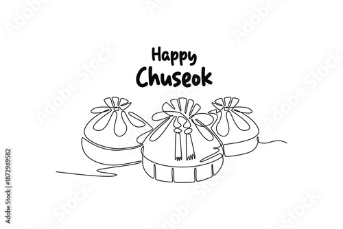 Chuseok Day concept. Single line draw design. Vector graphic illustration