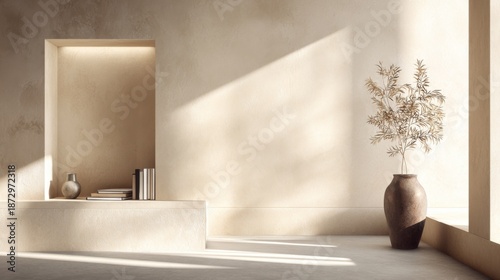 Serene Modern Interior with Natural Light and Elegant Decor in Minimalist Style for Relaxation and Inspiration in Contemporary Spaces