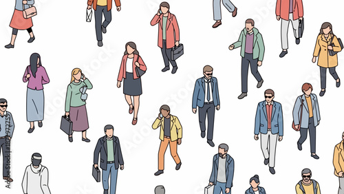 A diverse group of people in casual and business attire walking in various directions, depicted in a colorful, illustrative style.
