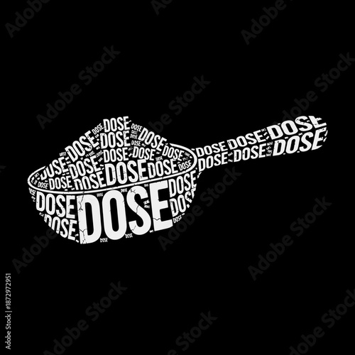 A Measuring Spoon Filled With The Word Dose Repeatedly.