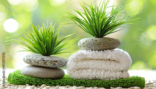 Tranquil wellness setting bathed in gentle sunlight with soft tones and minimalist design