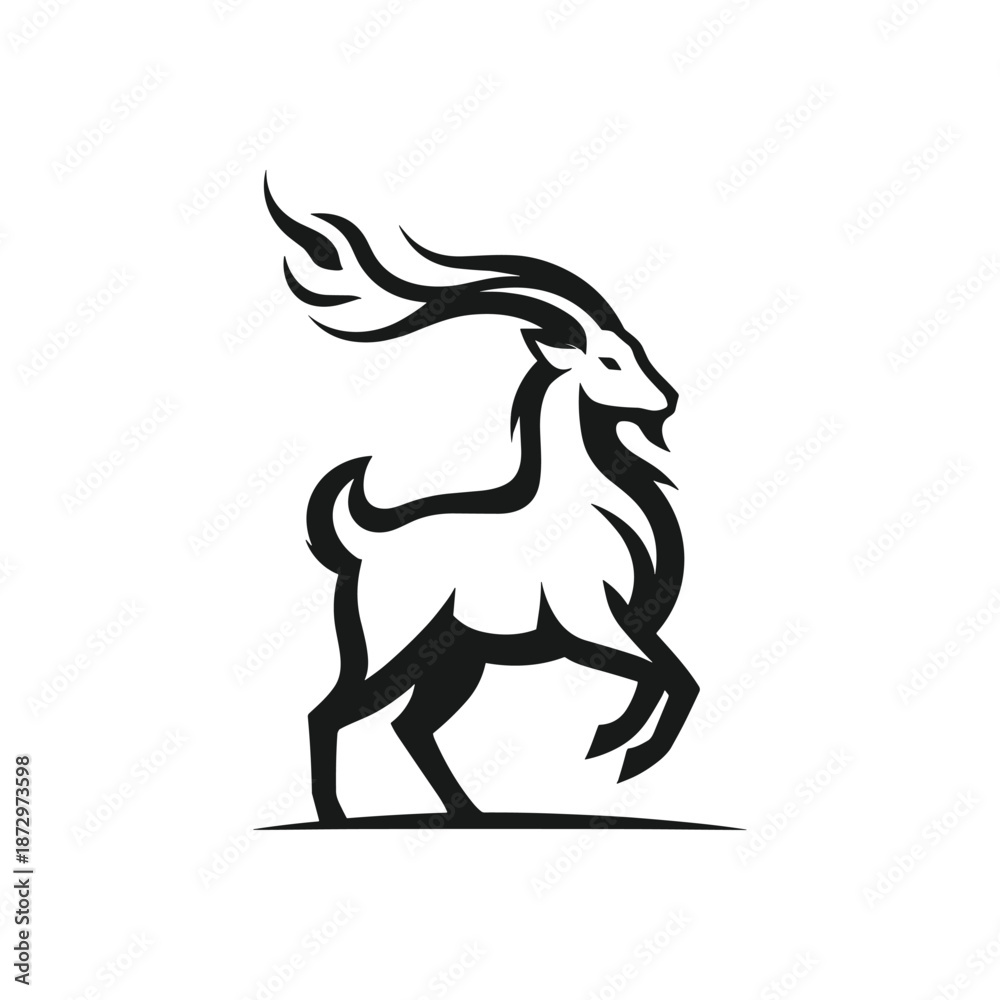 Fototapeta premium Powerful goat spirit logo with blazing mane modern fantasy creature silhouette vector illustration