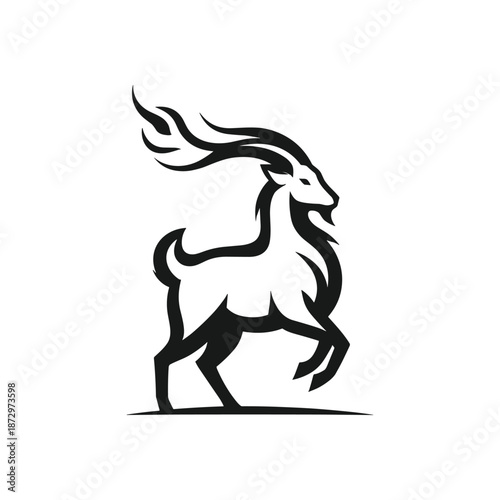 Powerful goat spirit logo with blazing mane modern fantasy creature silhouette vector illustration