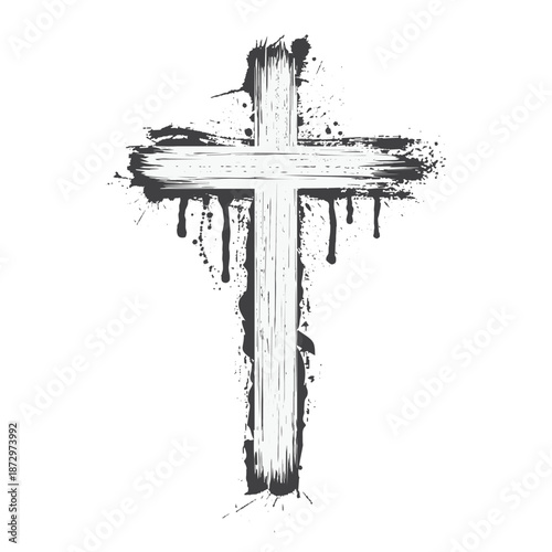 Christian cross in grunge style. Paint brush stroke cross. Religious cross.
