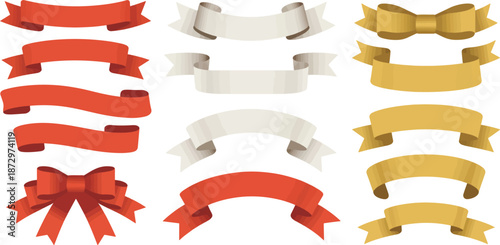 A collection of vibrant red satin ribbons in various flowing shapes and styles
