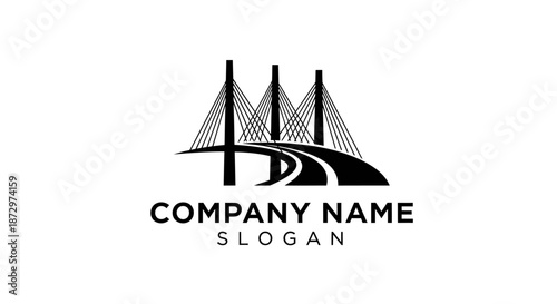 Elegant bridge logo design for construction company with road and cables.