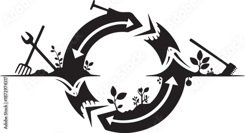 Sustainable gardening cycle with growth and recycling concept illustration