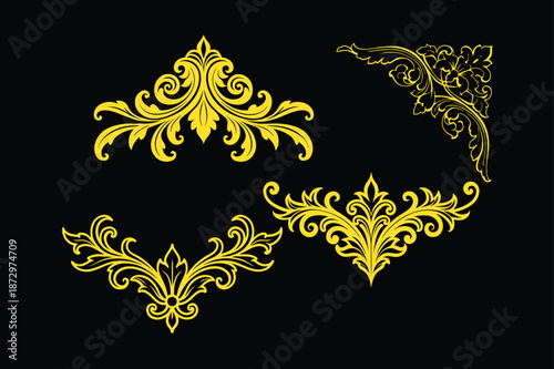 Highly Detailed Golden Acanthus Scrollwork Baroque Decorative Element