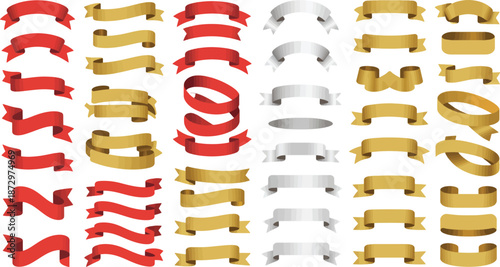 A collection of vibrant red satin ribbons in various flowing shapes and styles
