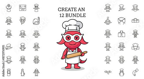 Cartoon Red Devil Chef Character Illustration.