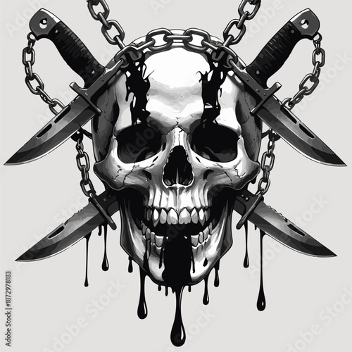 skull knife and chain vector image