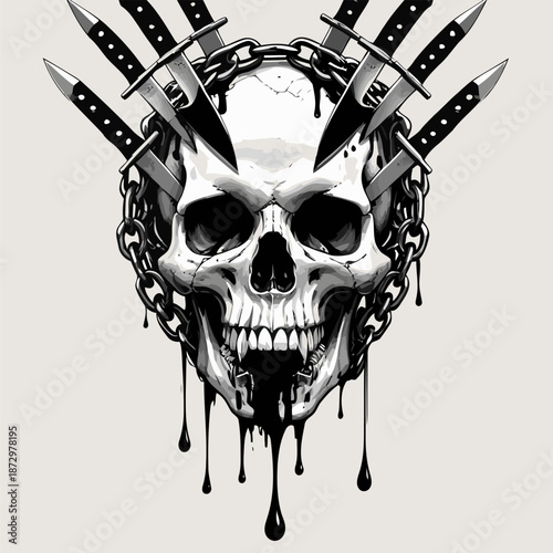 skull knife and chain vector image
