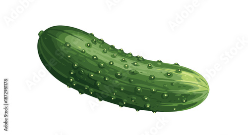 Fresh green pickling cucumber with a bumpy, textured skin, illustrated in a detailed pixel art style and isolated on a white background.