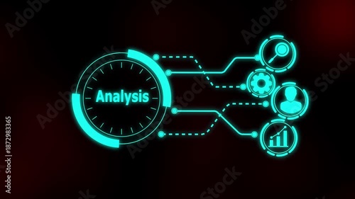 futuristic interface with analysis text and business data icons business success concept with man and search icon