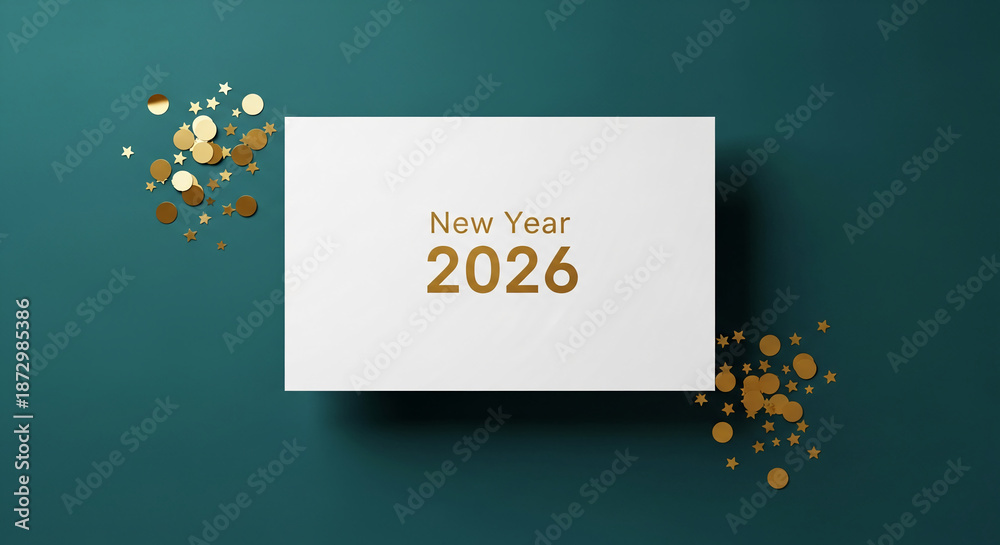 Obraz premium Flat lay of white card with golden text 