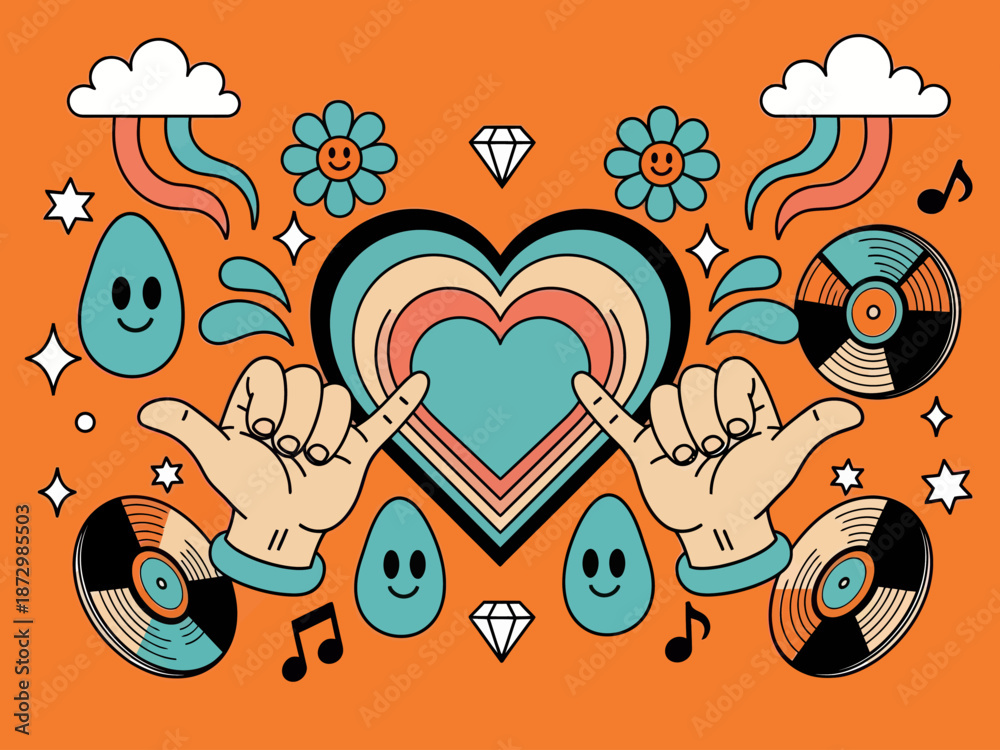 Obraz premium Flat design retro 60s 70s background