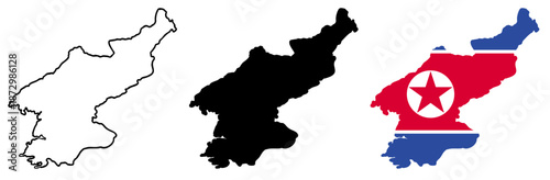 North Korea Map Silhouette Set