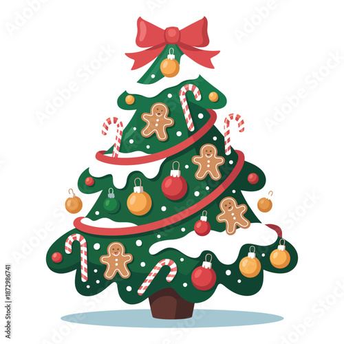 Wallpaper Mural Creative Christmas Tree With Ornaments And Decorations Vector Illustration Featuring Ginger Bread Men Candy Canes Baubles And Red Ribbon On Transparent Background Festive Holiday Design Torontodigital.ca