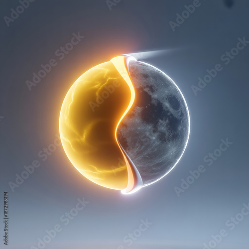 Glowing Sun and Moon sphere split in half