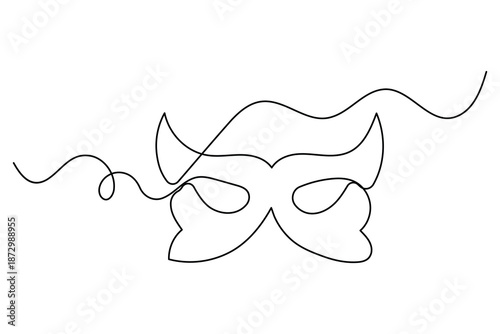Masquerade mask continuous one line drawing on white background