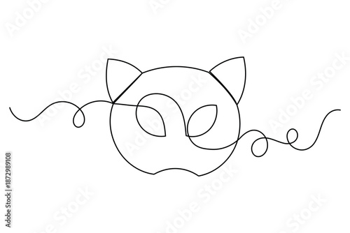Continuous one line drawing of a cat mask for masquerade or carnival