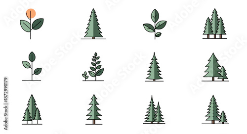 Collection of Tree and Leaf Icons.