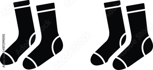 Black socks icon, white outline socks, footwear illustration, sock silhouette, fashion accessory, clothing design, pair of socks, minimal style
