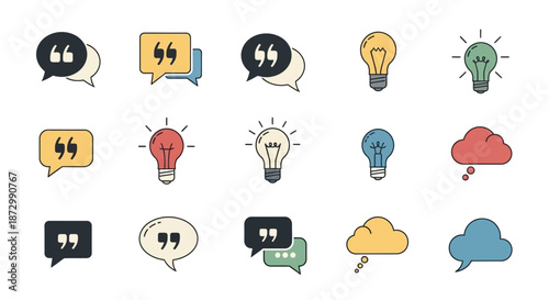 Collection of Various Speech Bubbles and Lightbulbs.