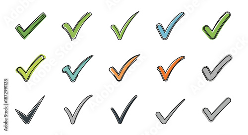 Colorful Checkmarks and Ticks Symbols.