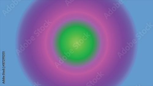 A vibrant circular gradient of color transitions from green to pink hues