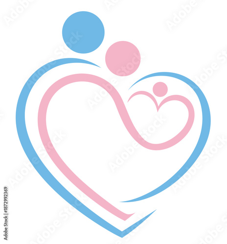 Family care heart logo, nonprofit emblem for family support and parenting assistance