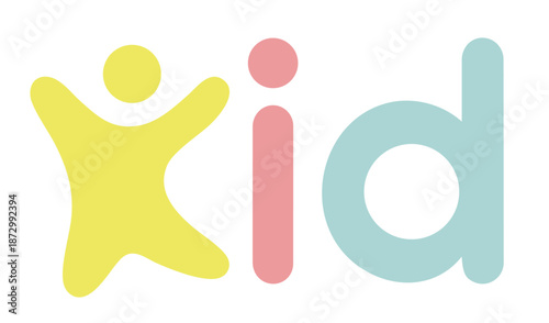 Kids logo typography with playful child figure, children nonprofit and kids store brand identity design
