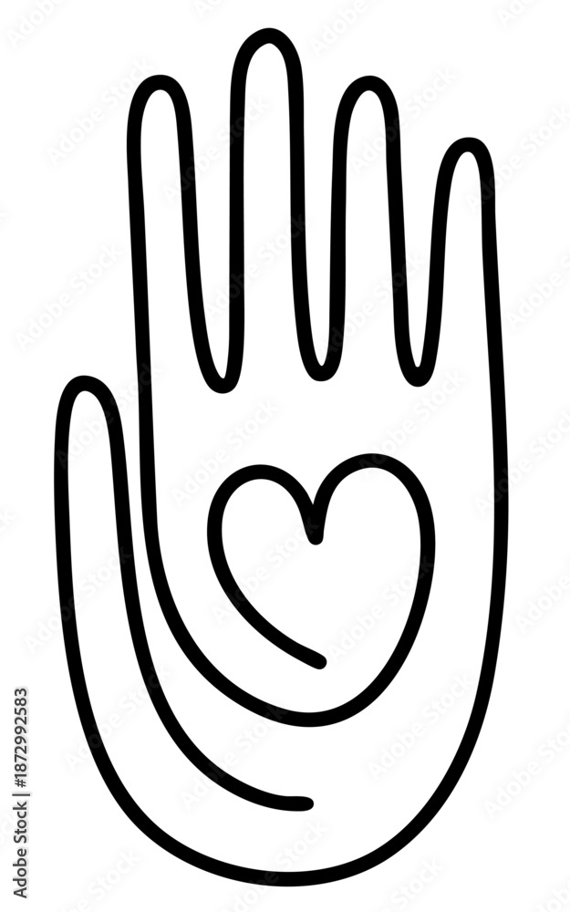 Obraz premium Helping Hand with Heart. Charity Support Logo for Child Care, Social Help, Volunteer Organization, Family Protection