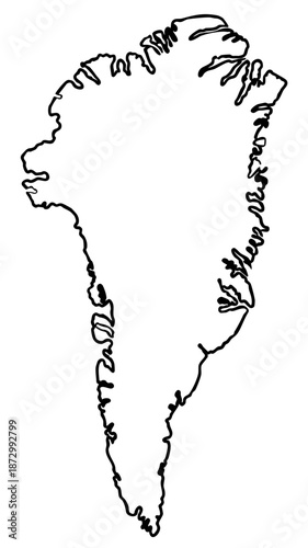 Greenland country border outline on world map — isolated geographic contour of Greenland territory in Arctic region