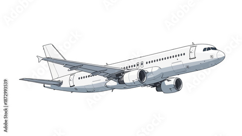 Modern White Passenger Airplane in Flight, Aircraft Aviation Transportation