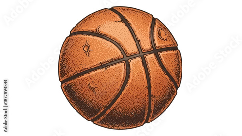 Detailed Vintage Basketball Illustration with Classic Panels and Texture