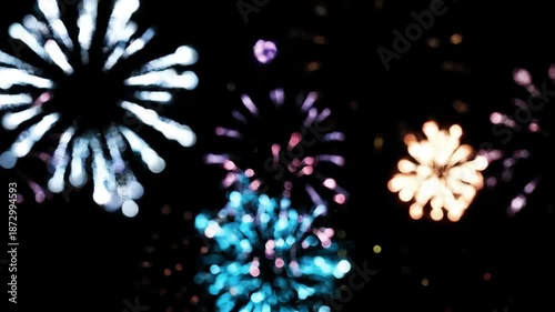 Vibrant Fireworks Exploding in Night Sky.
