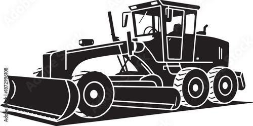 Motor grader vector silhouette heavy road construction equipment bulldozer with blade isolated on transparent background earthmoving machinery industrial grading machine for land surface leveling