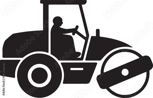 Road roller vector icon heavy construction machinery vehicle isolated on transparent background roadwork equipment for pavement leveling industrial building process silhouette asphalt compactor tool