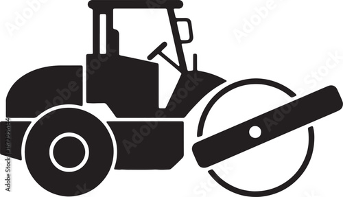 Black silhouette of tandem vibratory roller compactor with large front and rear drums for smooth road building work