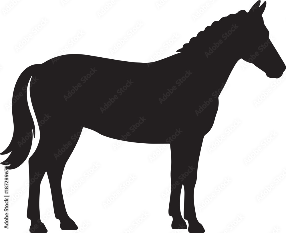 Obraz premium Black silhouette of a powerful standing horse with mane and tail icon representing equestrian sport animal farming freedom ranch livestock mammal vector graphic