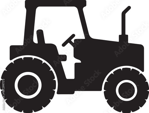 Agricultural tractor silhouette icon for farming and industrial work isolated on transparent background black flat vector illustration heavy machinery vehicle with large wheels and exhaust pipe sign