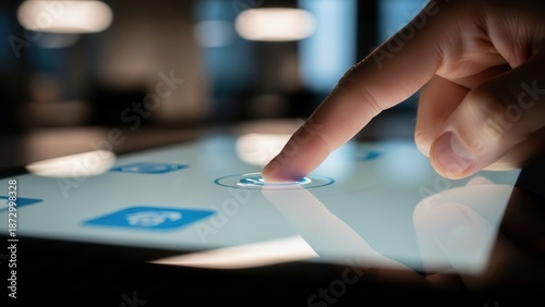 Index finger tapping touchscreen concept representing modern usability